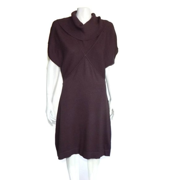 NEW NINE WEST Gorgeous Turtleneck Draped Batwing Ribbed Dress Brown Large NWT - Picture 1 of 6